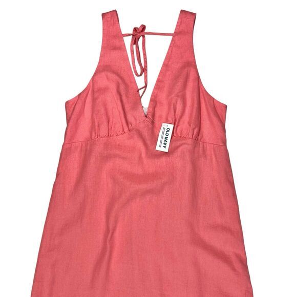 Old Navy Linen Maxi Dress Womens Sz S Pink Rose V-Neck Summer Beachy Coastal New - Picture 4 of 14